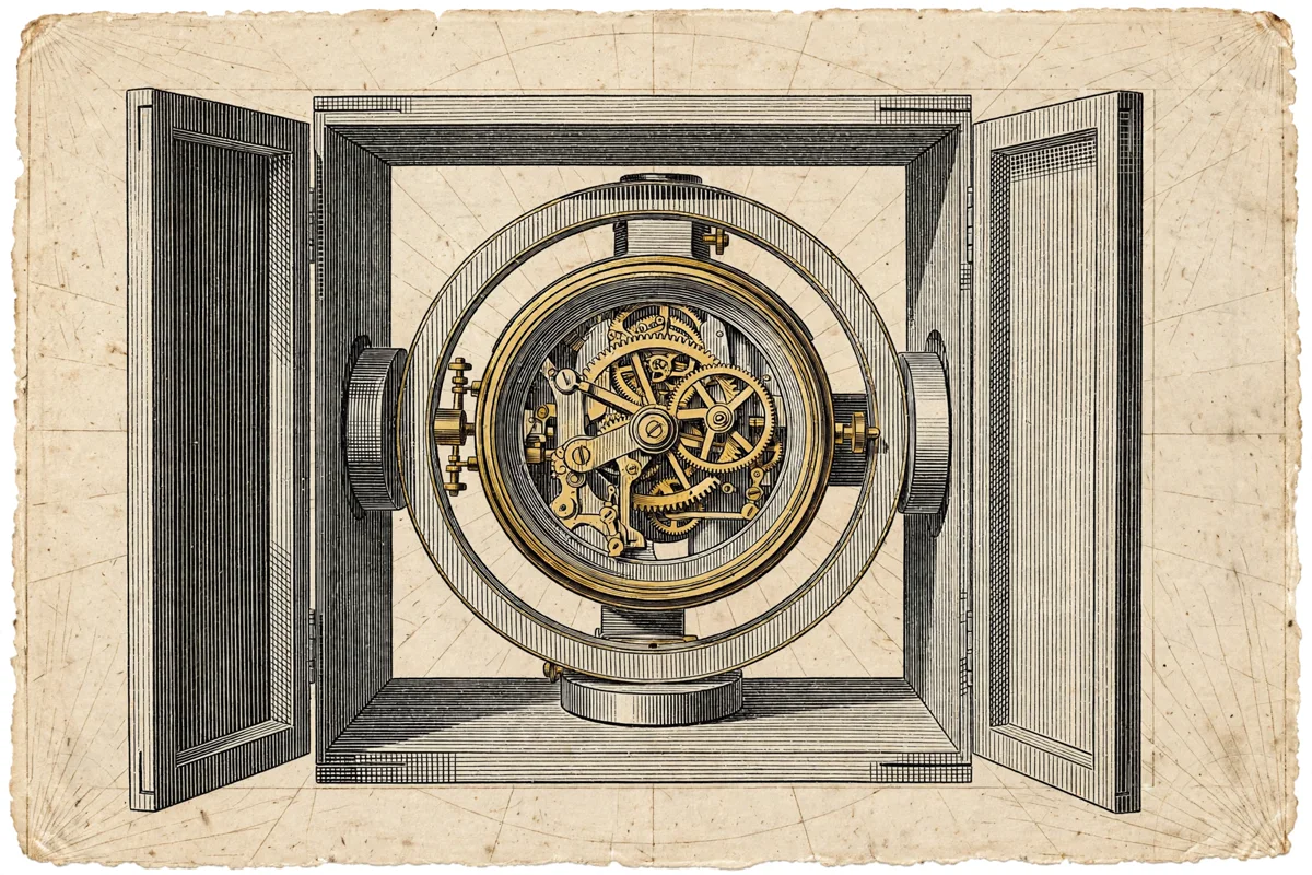 Nineteenth-century engraving of a marine chronometer